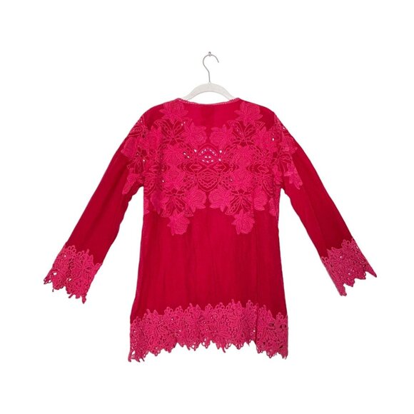 Johnny Was Red Crochet Lace Embroidered Eyelet Tunic in Red - Sz M - Picture 4 of 8